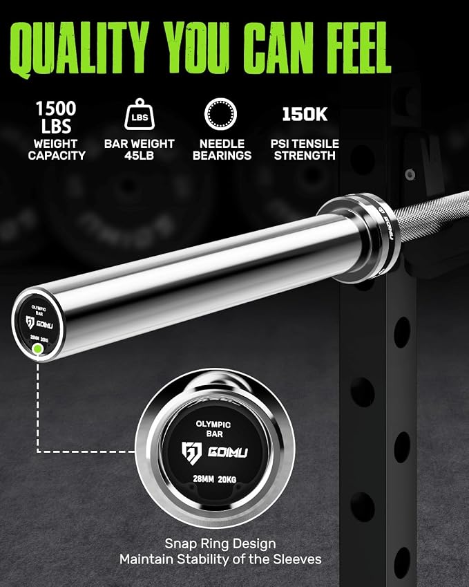 PB01 7FT Olympic Barbell, Weight Bar with Knurled Grip for Squats, Deadlifts, Weightlifting, Strength Training, Bench Press, Fits 2-inch Standard Weight Plates, 1500LB Capacity