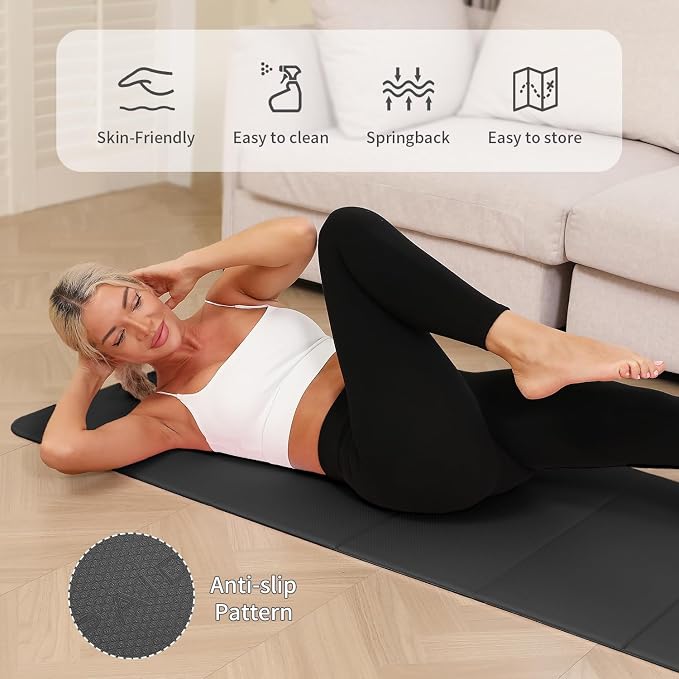 PAIDU Foldable Yoga Mat 10mm Thick, 75"x26" Non-Slip Fitness Exercise Mat | SGS Certified| uick Fold，Easy Storag，Portable for Yoga/Pilates/Studio/Home Workout