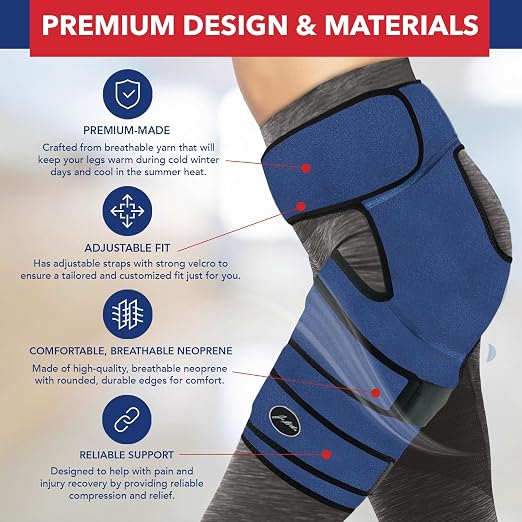 Dr. Arthritis Hip Brace, Adjustable Sciatic Nerve Brace & Stabilizer for Pulled Muscles & Injury Recovery, Hamstring Compression Sleeve Support, Sciatica Pain Relief Devices for Men & Women (S/M, Navy)