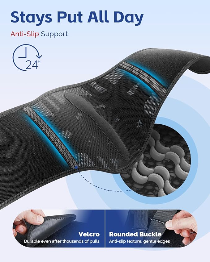 FEATOL Back Brace for Men Lower Back and Women, Removable Dual-Side Spine Lumbar Pad with Snug Fit, Adjustable Support Belt for Work, Gray, Size M 29.5-34.5"