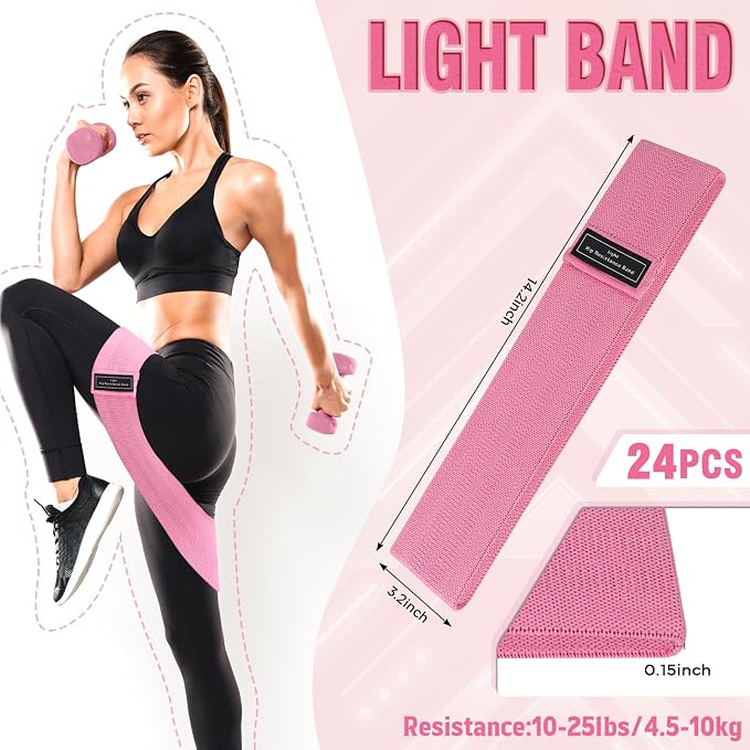 24 Pcs Fabric Resistance Bands for Working Out Strength Exercise Bands for Women Men Resistance Loop for Legs and Butt, Yoga, Pilates, Rehab, Fitness and Home