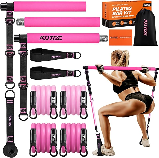 KUTIZE Pilates Bar Kit with Resistance Bands, Pilates Equipment, Multifunctional Pilates Bar for Women & Men, Pilates kit for Hip, Back, Arm, Full-Body Workouts, Home Gym Strength Training Equipment