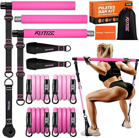 KUTIZE Pilates Bar Kit with Resistance Bands, Pilates Equipment, Multifunctional Pilates Bar for Women & Men, Pilates kit for Hip, Back, Arm, Full-Body Workouts, Home Gym Strength Training Equipment