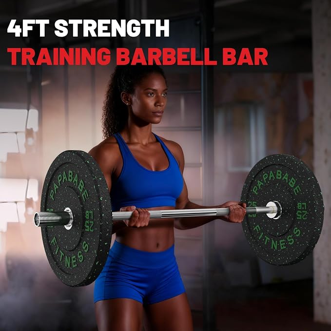 PAPABABE 4ft/5ft/6ft/6.5ft Barbell 2" Short Barbell for Strength Training | 4ft/5ft/6ft/6.5ft Straight Barbell, Womens Olympic Bar with Moderate Knurling for Squats Curls Deadlifts, Weightlifting