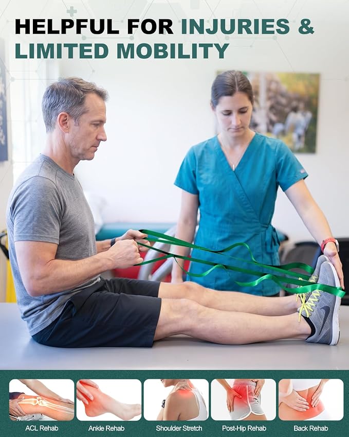 Trideer Non-Elastic Stretching Strap with Loops for Physical Therapy & Rehab, Knee Hip Leg ROM Post-Surgery, Yoga Strap for Stretching, Leg Lifter Strap Mobility Aid, Hamstring Calf Back
