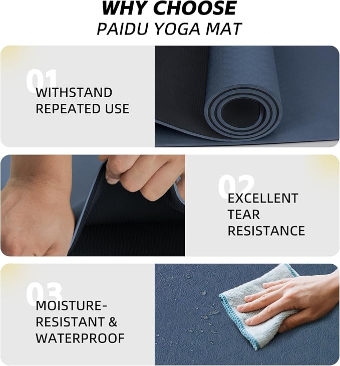 PAIDU Extra Long Wide Yoga Mat, （10mm） Thick Non-Slip Exercise Mat 76"x33" | large mat, ideal for yoga, Pilates & home gym, with non-slip grip & cushioning for all exercises.