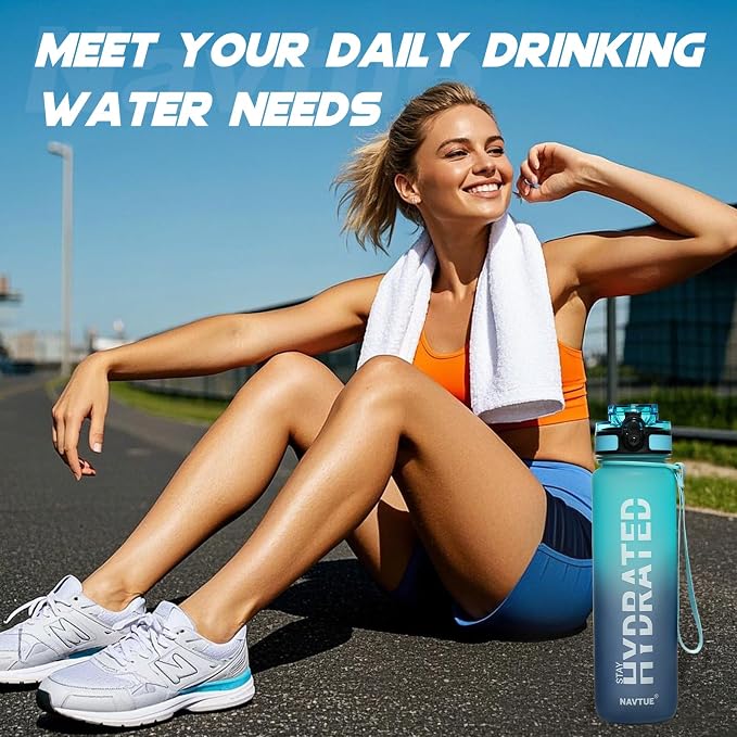 Water Bottle 32 oz Motivational Time Marker Tritan Bottle | BPA-free Tritan water bottle with time marker leakproof Lightweight portable Easy Clean Brush for Gym, Travel, School, Office