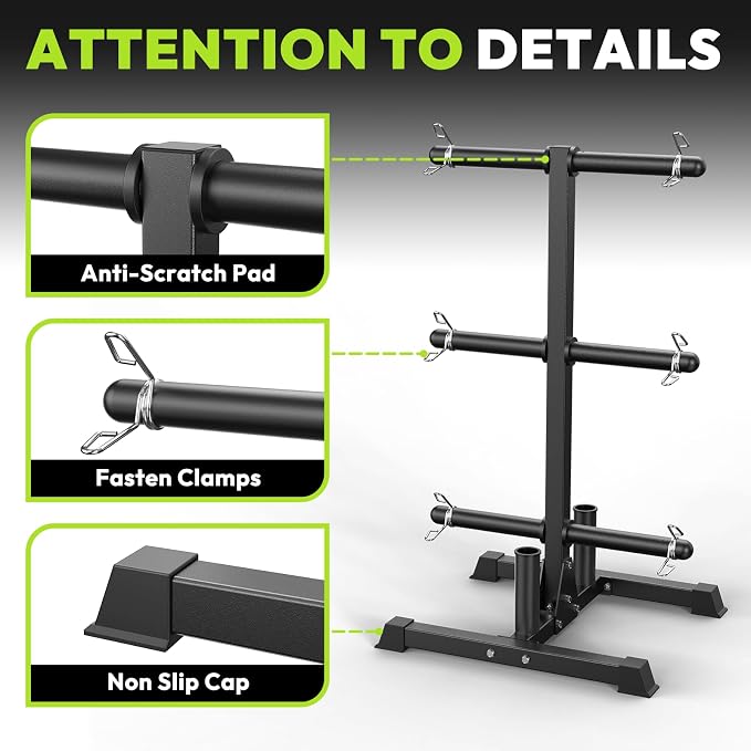 HANDBODE Weight Plate Rack with Barbell Storage, 1100 lbs Capacity | 6-Peg Vertical Holder for 1- or 2-Inch Plates, Heavy-Duty Organizer for Home Gym