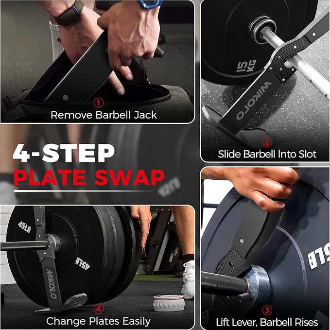 Mikolo Deadlift Jack Barbell Jack Unload 660LB Barbell Stand with No-Slip Handle for Loading & Unloading Weight Plates for Deadlift Exercise, Weight Training