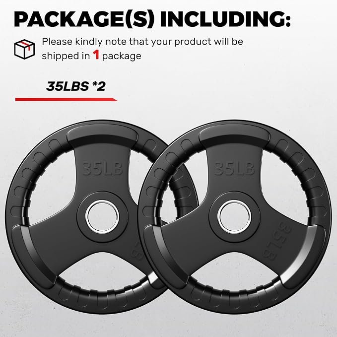 JELENS Rubber Weight Plates, 2-Inch Olympic Grip Weight Plates, Strength Training Plates for Barbell, Cast Iron Plate for Weight Lifting, Weights Plates Set (2.5/5/10/25/35/45 LB) for Home & Gym