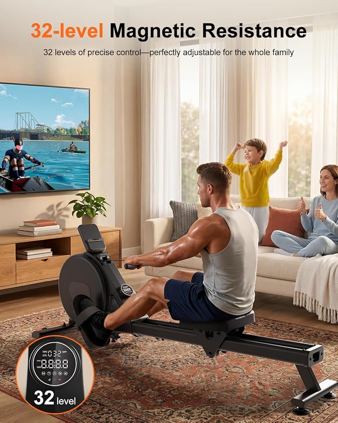 Superun Upgraded Rowing Machines for Home, Magnetic Rowing Machine with 32 Levels, Rower Machine of Quiet Resistance & 300LBS Weight Capacity, Row Machine with LED Monitor, App Supported