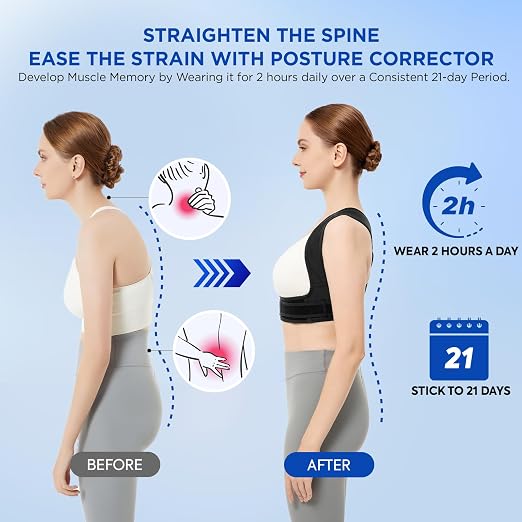 Posture Corrector for Women and Men, Adjustable Upper Back Brace for Clavicle Support and Providing Pain Relief from Neck, Shoulder, and Upper Back (Black, Large/X-Large)