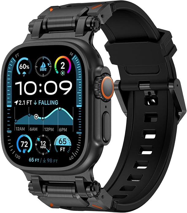 WINGLE FKM Rubber Bands for Apple Watch Band Ultra 3/2/1 Band Ultra 49mm Series 11 10 46mm 45mm 44mm 42mm SE 3/2/1 9 8 7 6 5 4 3 Men, Military Rugged Metal Connector Silicone Apple iWatch Sport Bands
