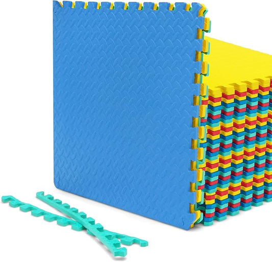 Tangkula 36 Tiles Exercise Flooring Mats with Border, Non-Slip EVA Foam Protective Mats, Elastic Puzzle Play Mats, 1/2" Interlocking Floor Mats for Home Gym, Fitness Room, Workshop Equipment