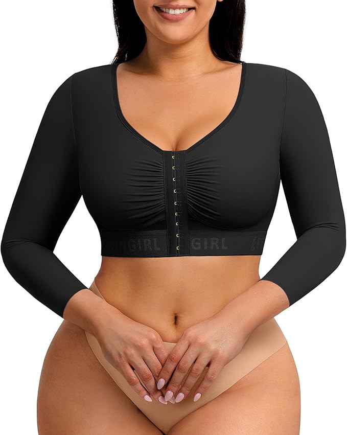 FeelinGirl Arm Compression Sleeve Women Post Arm Lipo Shaper | Front Closure, Compression Bra with Sleeves, Breast Lift, Back Smooth, Post Augmentation Lymphedema Recovery