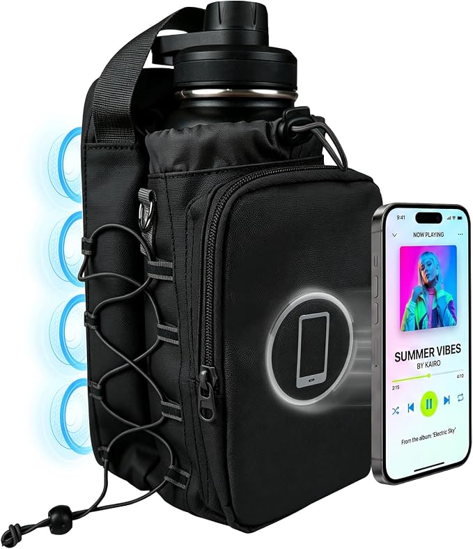 JACZZO Magnetic Gym Bag, Water Bottle Holder,Hands-Free Phone Mount,Gym Gifts for Women and Men (Black)
