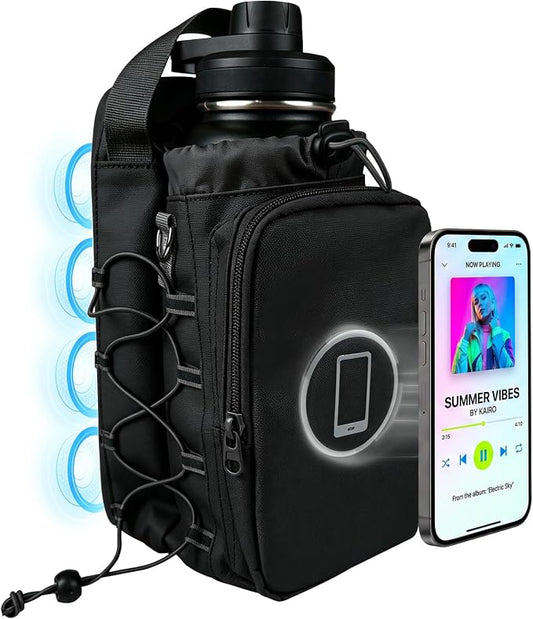JACZZO Magnetic Gym Bag, Water Bottle Holder,Hands-Free Phone Mount,Gym Gifts for Women and Men (Black)