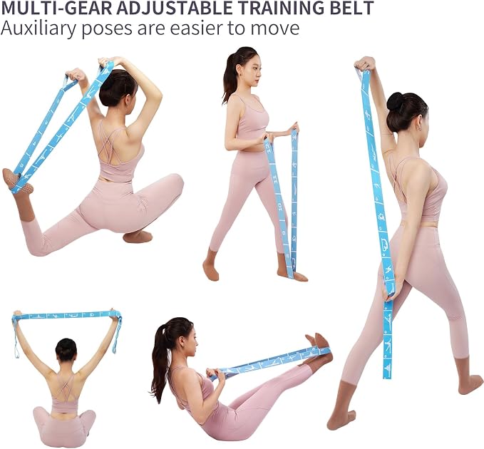 Yoga Strap with 10/12 Loops - Multi-Functional Stretch Band for Pilates, Dance, Gymnastics, Physical Therapy, Flexibility & Resistance Training, Ballet, Latin Workouts