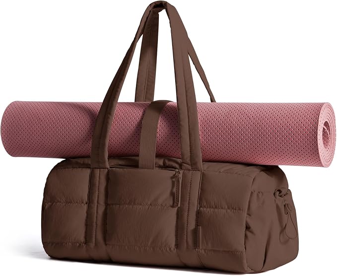BAGSMART Reiki Gym Bag for Women Puffy Yoga Mat Travel Weekender Duffle Bag | Lint-Resistant Lining, Wet-Dry Pocket & Anti-Slip Mat Loop, Ultra-Light, Roomy for Workout Gear, Water Bottle, Travel, Sports