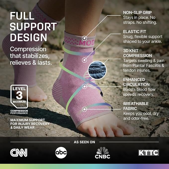 Modvel Foot & Ankle Brace Socks for Sprained Ankle Compression Sleeve - Foot Support for Women & Men - Tendonitis & Arthritis Ankle Brace Sports Running, Torn Ligaments & Women Stabilizing Ankle Wrap