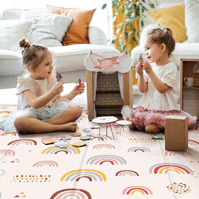 Baby Play Mat, 79"X71" Extra Large, Reversible Star & Rainbow | Non-Toxic Tummy Time,Baby Play Mats for Floor,Waterproof,Baby Crawling Mat,Soft Foam Mat for Babies and Toddlers