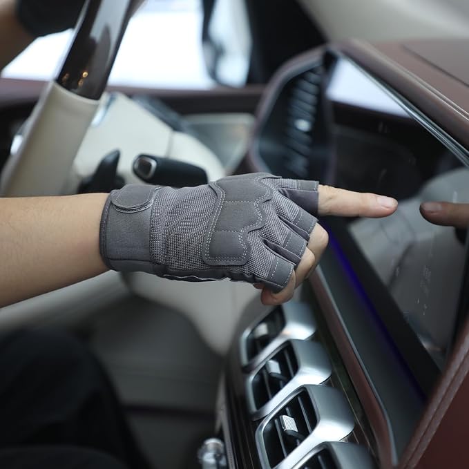 FIORETTO Fingerless Gloves for Men, Breathable Grip Palm Gloves for Motorcycle Riding, Driving, Cycling, Exercise, Workout, Climbing, Hiking and Outdoor Activities M210603