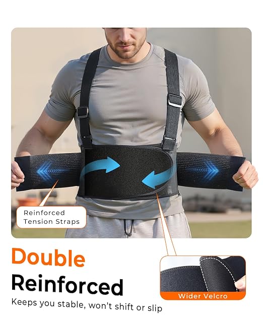 Medical-Grade Work Back Brace with Adjustable Shoulder Straps [Stronger Support & Breathable Mesh] Lower Back Support Belt for Men Women - Pain Relief for Lifting, Warehouse, Construction & Moving
