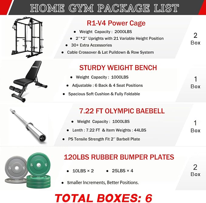 R1-V4 Power Cage Rack, 2000LB Squat Rack with Cable Crossover System, Multi-Function Weight Cage, Home Gym Workout Machine with More Training Attachments