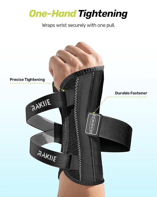 Rakiie Upgraded Carpal Tunnel Wrist Brace, Night Sleeping Support for Arthritis, Sprain & Tendonitis Pain Relief, Flexible 3-Bar Support, Breathable Hand Splint for Typing, Work & Housework, Fit for Men & Women (Gray, Medium, Left Hand)