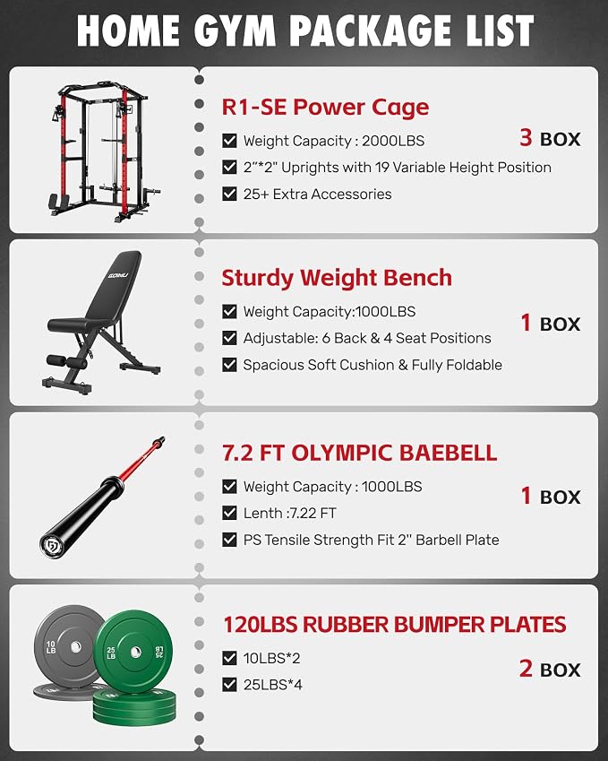 RH01 Power Cage Rack, 2000LBS Squat Rack with with Cable Crossover System&LAT Pull Down System, Multi-Function Workout Cage for Home&Garage Gym