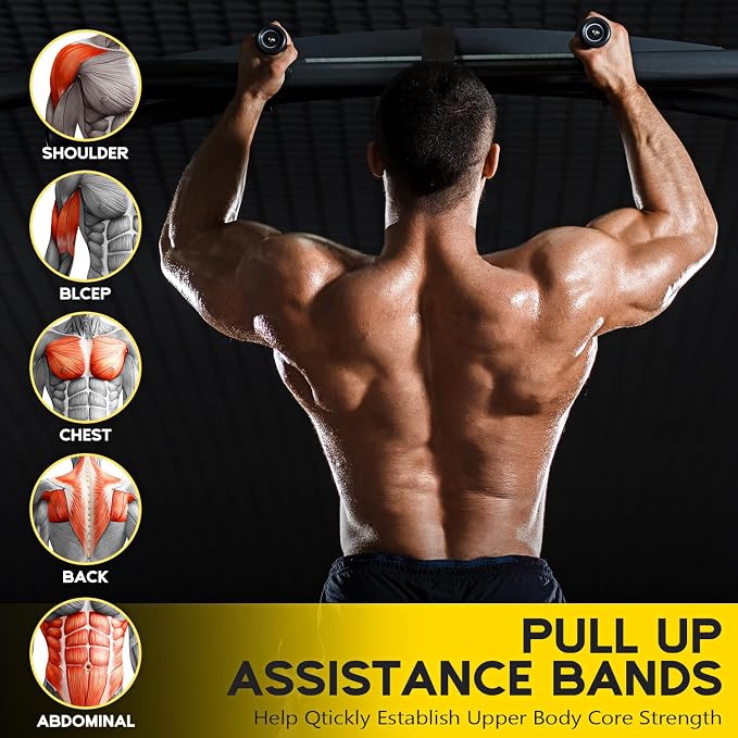 HOXWC Pull Up Assistance Bands, Adjustable Heavy Duty Resistance Band for Pull Up, 3 Pull Up Bands, Comfortable Fabric Feet/Knee Rest, Assistance Bands for Pull-Up, Home Fitness, Body Stretching