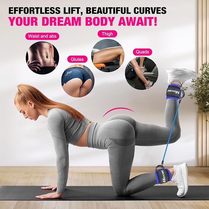 HOXWC Ankle Resistance Bands with Cuffs, Ankle Bands for Working Out, Ankle Resistance Band for Leg, Booty Workout Equipment for Kickbacks Hip Fitness Training, Exercise Bands for Butt Lift Women