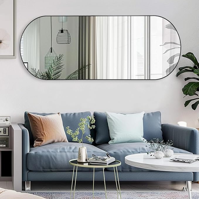 ZHUNFA Arched Full Length Floor Mirror, 64×21 Oval Full Floor Mirror | Large Wall Mounted Arched-Top Body for Living Room, Bedroom, Bathroom, Entryway, Dressing Room, black