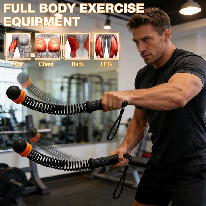 Adjustable Ropeless Battle Rope Trainer, Cordless Spring Fitness Rope for Home & Gym, Heavy Duty Cordless Battle Rope with Storage Bag, Strength & Conditioning (Black)
