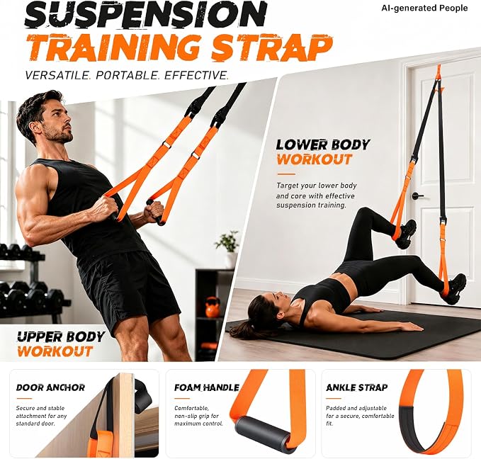 TOBWOLF Suspension Strap Training Kit, Full-Body Workout for Home Outdoor | Built-in Door Anchor, Compact Carry Bag, Adjustable Training Straps, Bodyweight Core & Strength Training, for Travel & Home