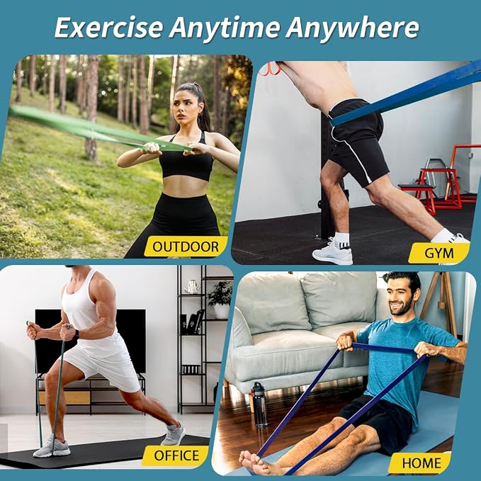 WHATAFIT Resistance Bands, Pull Up Assist Bands with Handles, Door Anchor | Natural Latex Rubber, Progressive Tension, Exercise Loop for Full-Body Fitness, Portable Gym Bag, Warm-Up & Stretch