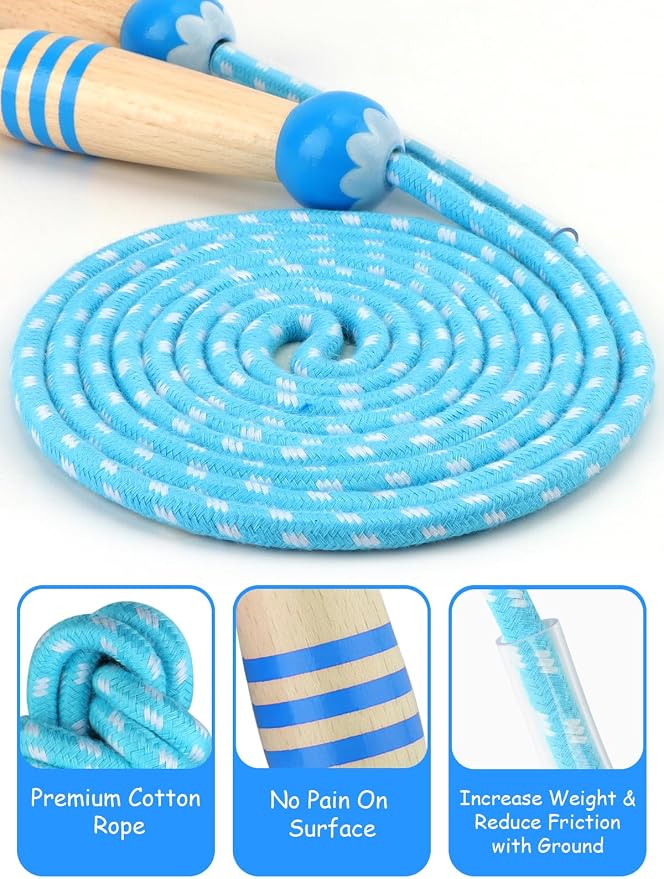 Jump Rope for Kids, Lorvain Adjustable Skipping Rope | Kids Jump Ropes with Wooden Handle for Girls Boys, Weighted Jumping Ropes for Fitness Workout Exercise Outdoor Fun Activity