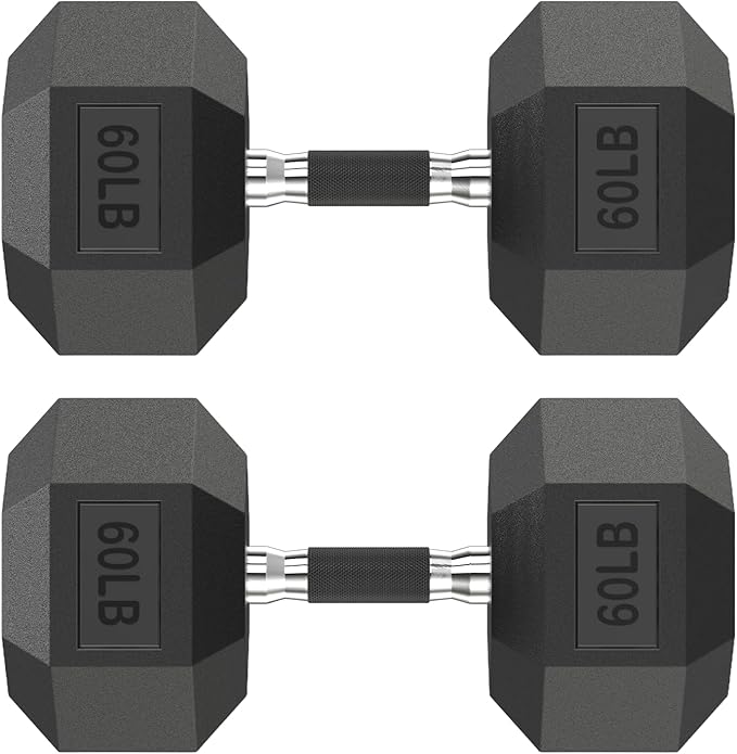 HANDBODE Rubber Encased Hex Dumbbell Pair, 2.5-65 lb | Non-Slip Handle Design for Secure & Comfortable Grip, Hand Weights for Strength Training, Fitness & Home Gym