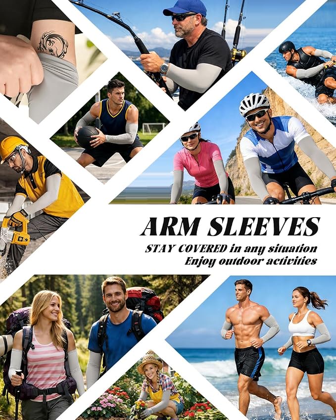 BHYTAKI Cooling Compression Arm Sleeves for Men Women,UPF50 UV Sun Protection Sleeves for Work Sport Tattoo Cover Up