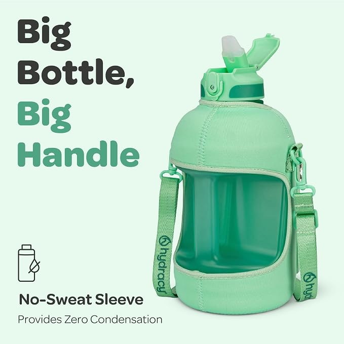 Hydracy Motivational Water Bottle with Time Marker and Straw Lid 78 oz | Leakproof,BPA Free,No Sweat Neoprene Sleeve,Carry Strap,Daily Intake Tracking for Fitness & Outdoors