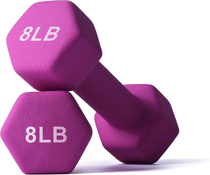 Portzon Dumbbells Neoprene with Non Slip Grip weight for Total Body Workout Compatible with of 2 Set,1-15 LB, Anti-Slip, Anti-roll, Hex Shape