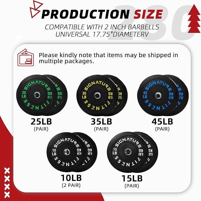 Fitvids 2-Inch Olympic Rubber Weight Plates Sets, Bumper Plates Set with Barbell for Strength Training, 180-390 Lbs Multiple Options