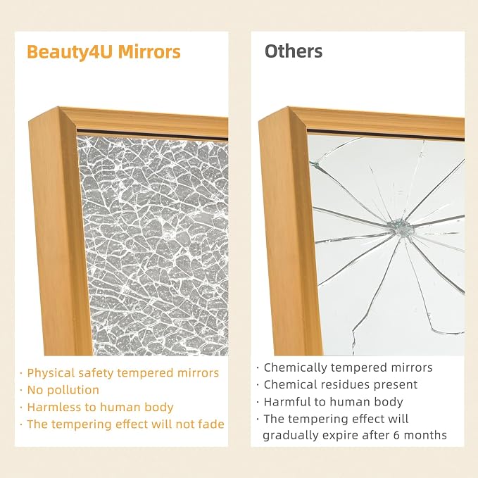 Beauty4U 76" x 37" Full Length Mirror with Stand, Gold Large Floor Mirror | Standing, Leaning, or Wall-Mounted Tempered Glass Full Body Mirror with Metal Frame for Bedroom, Closet, Modern Home Decor