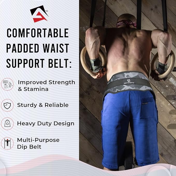 AQF Dip Belt with 36" Steel Chain - Neoprene Padded Back Support Belt | Secure Carabiners for Weighted Pull ups, Dips, Gym, Powerlifting, Bodybuilding, Squat & Fitness