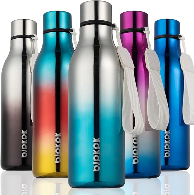 BJPKPK 18oz Insulated Water Bottle, Stainless Steel Bottle with Carry Strap | Keep Cold & Hot Vacuum Insulation, Leak-Proof BPA-Free Design, Slim Bottle Fits Most Cup Holders for Gym, Office & Travel