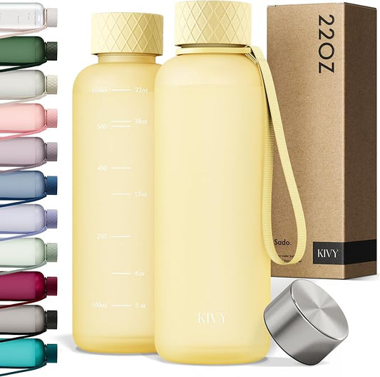 KIVY Slim Water Bottle 22oz [Lightweight & Shatterproof] Leak Proof Bottle for Women & Men - Clear plastic water bottle no straw - Dishwasher Safe Tritan Bottle BPA Free