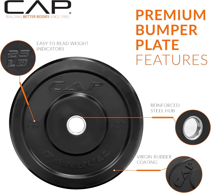 CAP Barbell Olympic Weight Set with 7ft Barbell & Bumper Plates | 160-370 lbs | Multiple Options