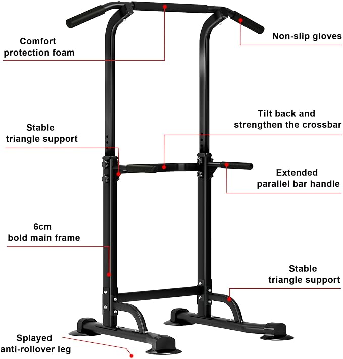 SogesHome Multi-Function Power Tower Pull Up Bar Dip Station for Home Gym | Height Adjustable PullUp Dip Stand, Full Body Strength Training Equipment, Fitness Workout for Push Ups Dips, 330LB Capacity