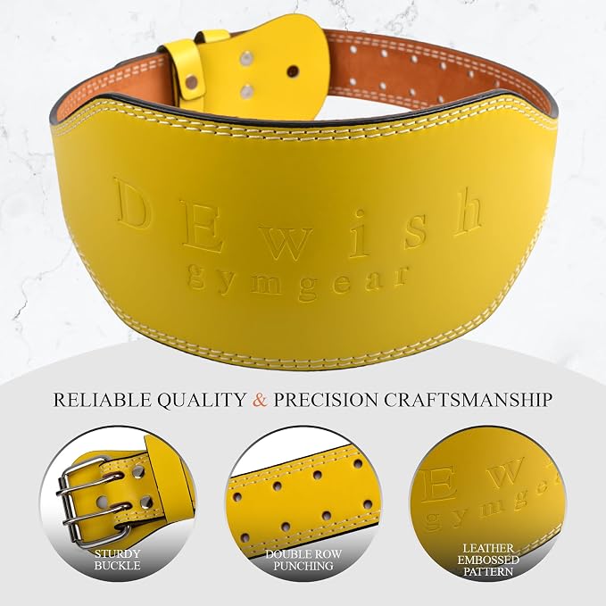 Leather Gym Fitness Belt, 4" & 6" Padded Lumbar Back Support, 10 Adjustable Holes for Weightlifting Powerlifting Bodybuilding Deadlift Squat Workout Strength Training
