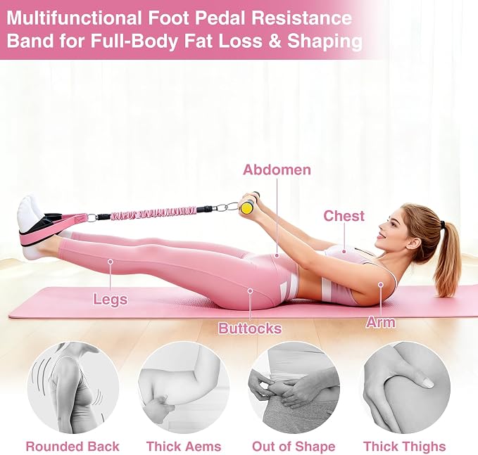 Durable Comfortable Padded Handle Adjustable Pedal Resistance Band 20-40LBS for Full Body Workout